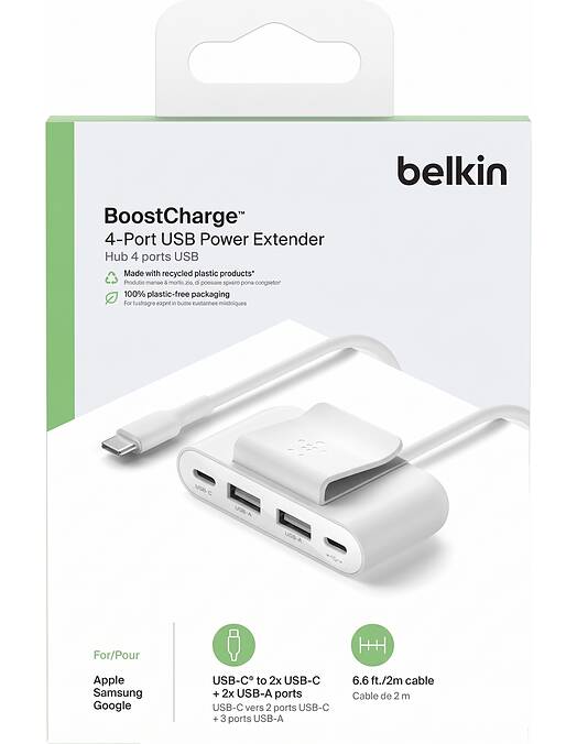Belkin BoostCharge razdelilnik napajanja 30 W z 2 USB-C in 2 USB-A vhodi