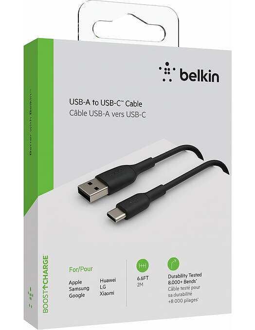 Belkin BoostCharge USB-A v USB-C kabel črne barve dolžine 2m