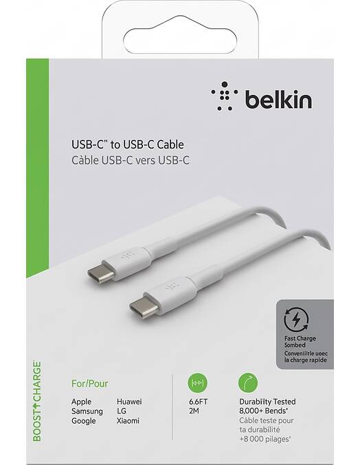 Belkin BoostCharge USB-C v USB-C kabel bele barve dolžine 2m