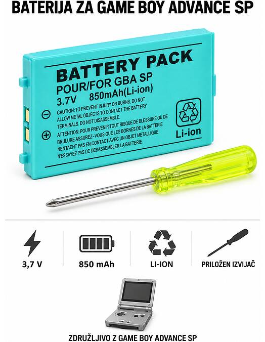 Nadomestna 850mAh baterija za Game Boy Advance SP