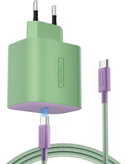 USB-C 60W napajalnik roza-zelene barve za Nintendo Switch 1 & 2 & mobilne telefone TPC