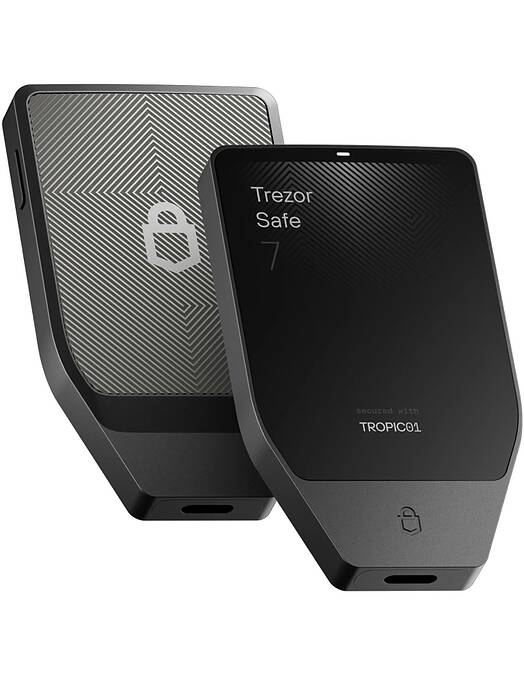 Trezor Safe 7 črna strojna denarnica za Bitcoin in druge kriptovalute