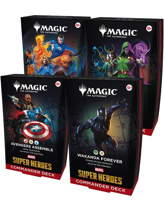 Magic The Gathering Marvel Super Heroes Commander Deck Display s štirimi kompleti igralnih kart