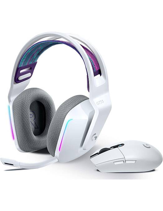 Logitech G brezžični komplet igralne miške G305 in slušalk G733 Lightspeed bele barve