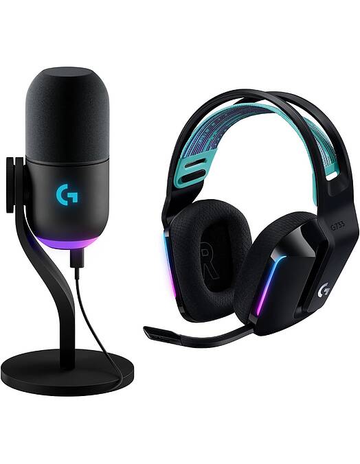Logitech G komplet brezžičnih igralnih slušalk G733 Lightspeed in žičnega mikrofona Yeti GX črne barve
