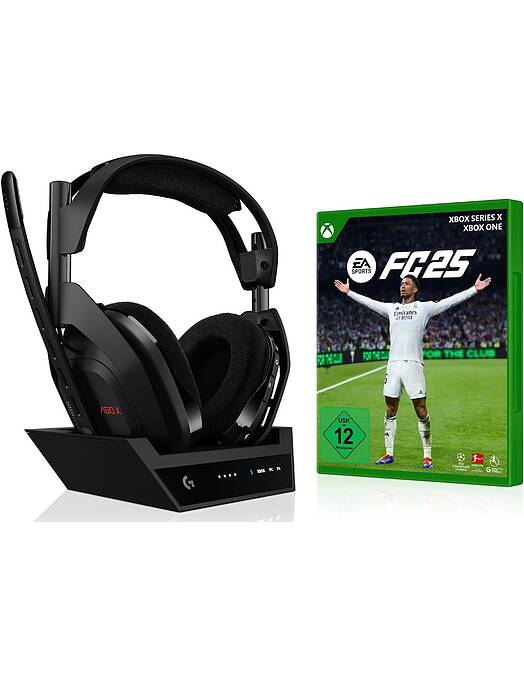 Logitech G Astro A50 X Lightspeed brezžične igralne slušalke z bazno postajo črne barve z igro EA Sports FC 25 za Xbox
