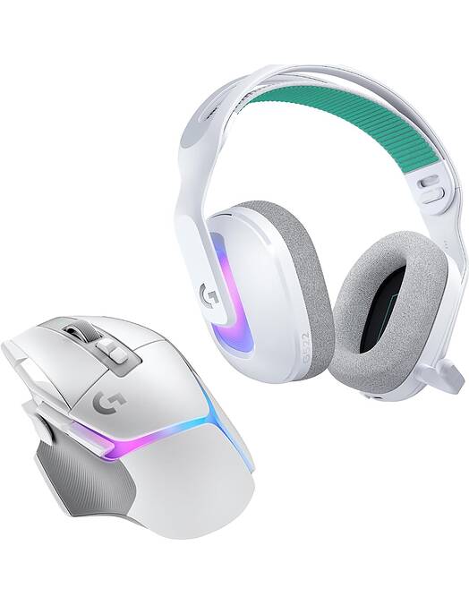 Logitech G brezžični komplet slušalk G522 Lightspeed in igralne miške G502 X Plus bele barve