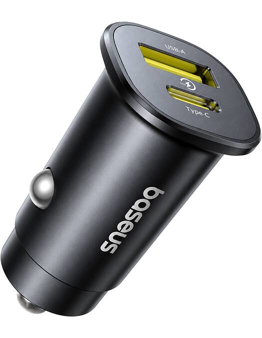 Baseus GoTrip avtopolnilec z USB-A in USB-C vhodoma 30W črne barve