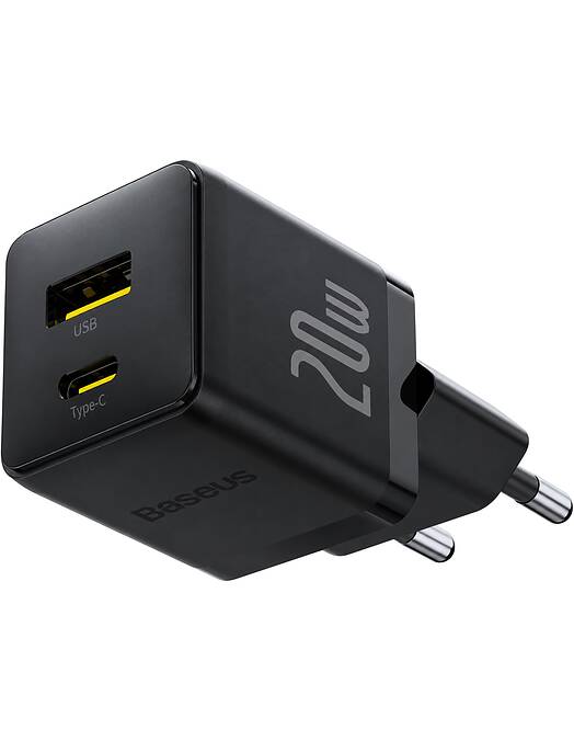 Baseus Palm stenski polnilec z USB-A in USB-C vhodoma 20W črne barve