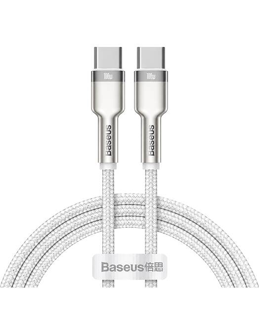 Baseus Cafule Metal Series pleten USB-C v USB-C kabel 100W bele barve dolžine 1m
