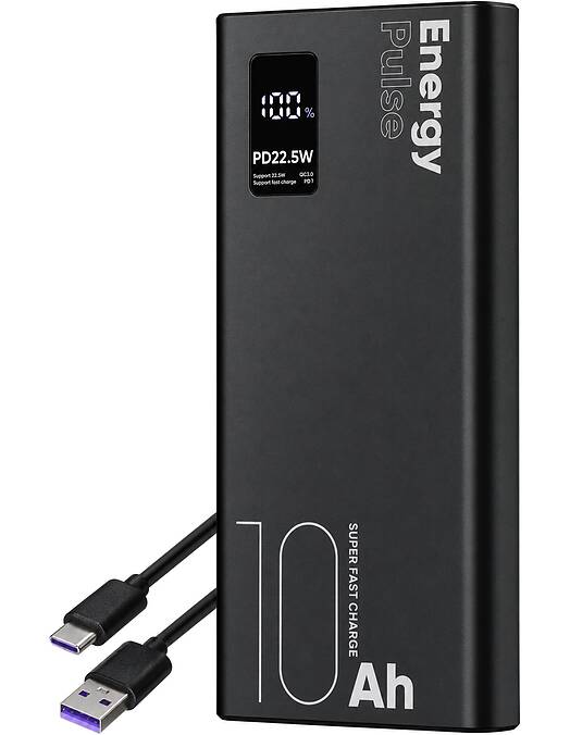Obal Me EnergyPulse prenosna baterija 10000mAh 22W z digitalnim zaslonom črne barve