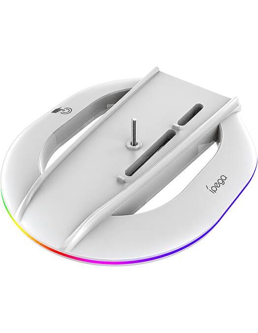 PlayStation 5 pokončno stojalo z 2 USB-A vhodoma in RGB osvetlitvijo bele barve za PS5 Slim & PS5 Pro iPega