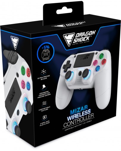 Dragonshock Mizar brezžični kontroler bele barve za PS4 & PC & mobilne naprave