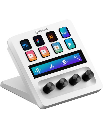 Elgato Stream Deck Plus avdio mešalna miza in kontroler bele barve