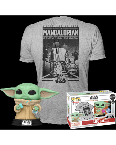 Funko Pop in majica the Mandalorian Grogu s piškotom