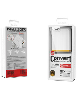 LDNIO A2502Q stenski polnilec z 2 USB vhodoma in priloženim USB-C kablom