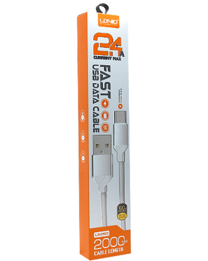 LDNIO LS392 pleten USB v Lightning kabel črno-rdeče barve dolžine 2 m