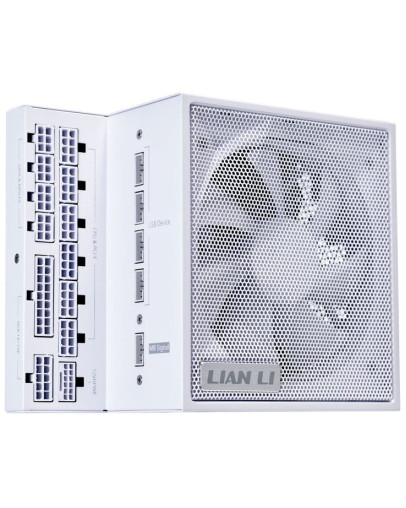 Lian Li Edge 1000W 80 Plus Gold modularni napajalnik z 12VHPWR konektorjem in USB hubom bele barve