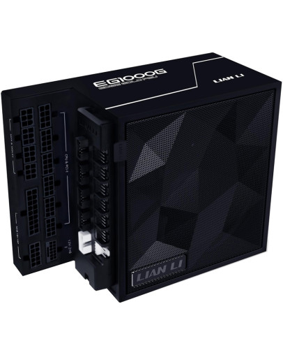 Lian Li Edge 1000W 80 Plus Gold modularni napajalnik z 12VHPWR konektorjem in USB hubom črne barve