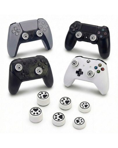 Mačje tačke 6 silikonskih kapic belo-črne barve za PS5 & PS4 & XBOX & Switch Pro