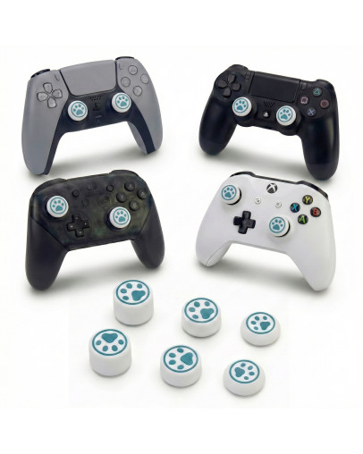Mačje tačke 6 silikonskih kapic belo-modre barve za PS5 & PS4 & XBOX & Switch Pro