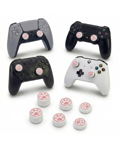 Mačje tačke 6 silikonskih kapic belo-roza barve za PS5 & PS4 & XBOX & Switch Pro