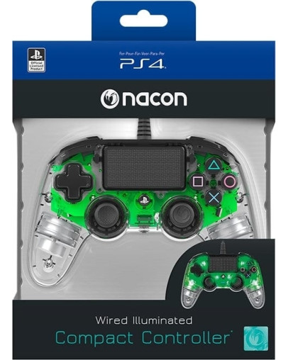 Nacon žični prosojni kontroler z zeleno osvetlitvijo za PS4 & PC