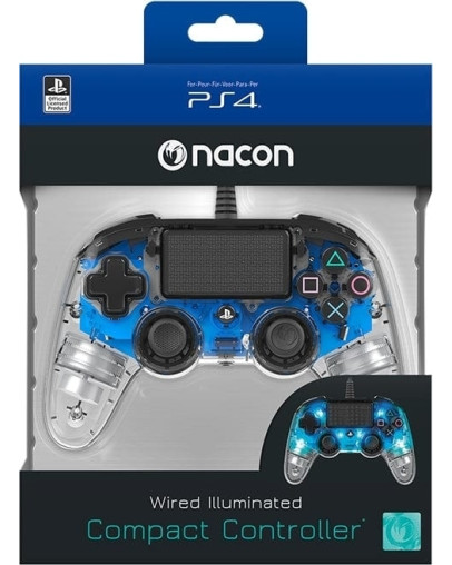 Obnovljen Nacon žični prosojni kontroler z modro osvetlitvijo za PS4 & PC + 2 leti garancije