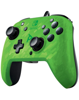 PDP Faceoff Deluxe+ Audio žični igralni plošček v kamuflažno zeleni barvi za Switch