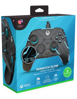 PDP napredni žični kontroler Rematch Glow v barvi Titan Steel svetleč v temi za Xbox One & Xbox Series