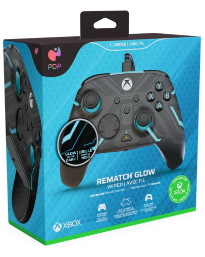 PDP napredni žični kontroler Rematch Glow v barvi Titan Steel svetleč v temi za Xbox One & Xbox Series