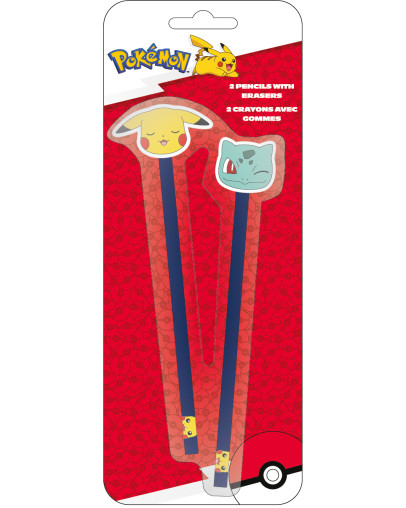 Pokemon komplet dveh svinčnikov z radirko Pikachu & Bulbasaur Kids Euroswan