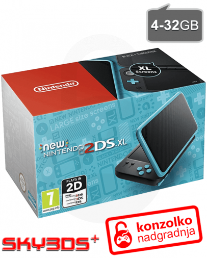 Nintendo NEW 2DS XL turkisno-črn + SKY3DS+ (3DS igre) + MicroSD 4GB + napajalnik