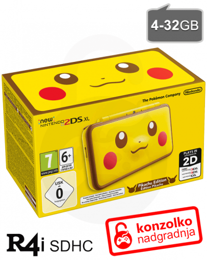 Nintendo NEW 2DS XL Pikachu Edition + R4i SDHC 2019 PRO v4 + MicroSD 4GB + napajalnik