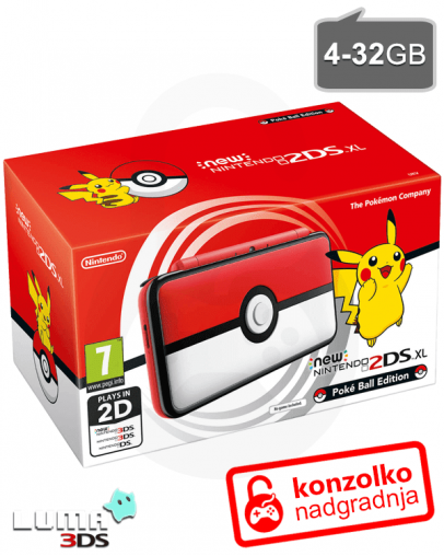 Rabljeno - Nintendo NEW 2DS XL Poke Ball Edition + MicroSD 4GB + odklep + 1 leto garancije