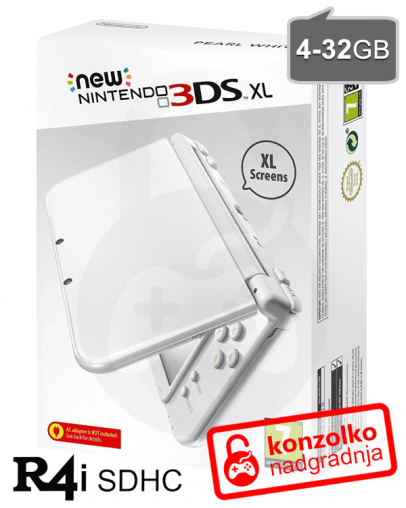 Nintendo NEW 3DS XL bel + R4i SDHC 2018 PRO v4 + MicroSD 4GB + napajalnik