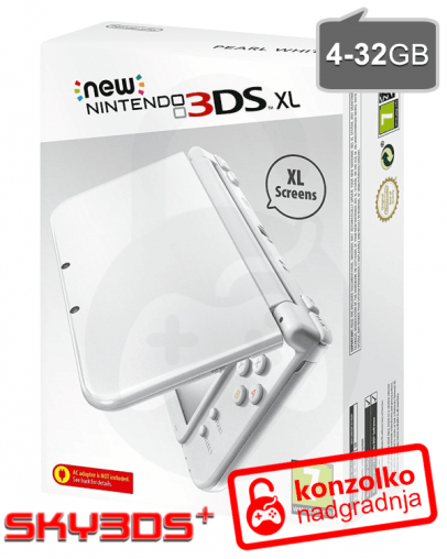 Nintendo NEW 3DS XL bel + SKY3DS+ (3DS igre) + MicroSD 4GB + napajalnik