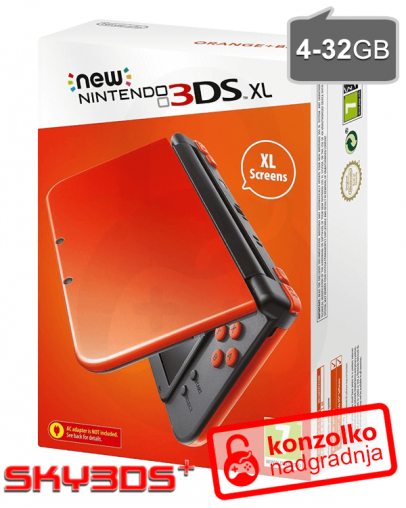 Nintendo NEW 3DS XL oranžno-črn + SKY3DS+ (3DS igre) + MicroSD 4GB + napajalnik