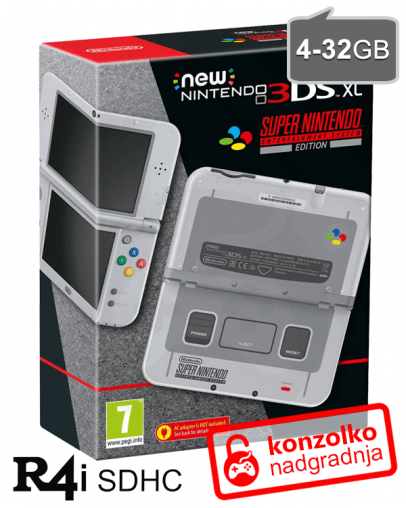 Nintendo NEW 3DS XL SNES Edition + R4i SDHC 2018 PRO v4 + MicroSD 4GB + napajalnik