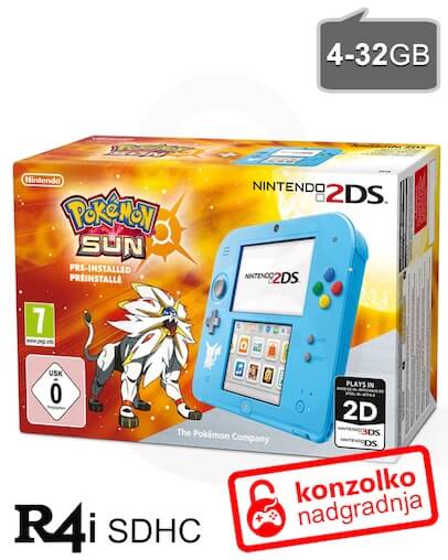 Rabljeno - Nintendo 2DS Pokemon Limited Edition + R4i SDHC 2018 PRO v4 + MicroSD 4GB + napajalnik