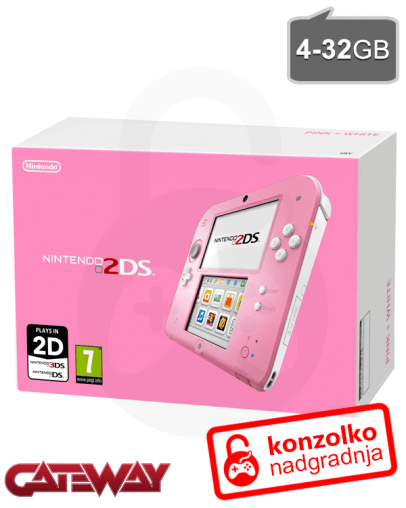Nintendo 2DS belo-roza + Gateway ULTRA (3DS igre) + SD 4GB + napajalnik
