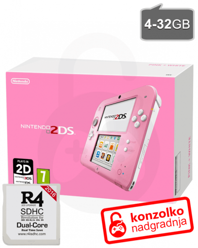 Nintendo 2DS belo-roza + R4i SDHC 2017 PRO v4 + SD 4GB + napajalnik
