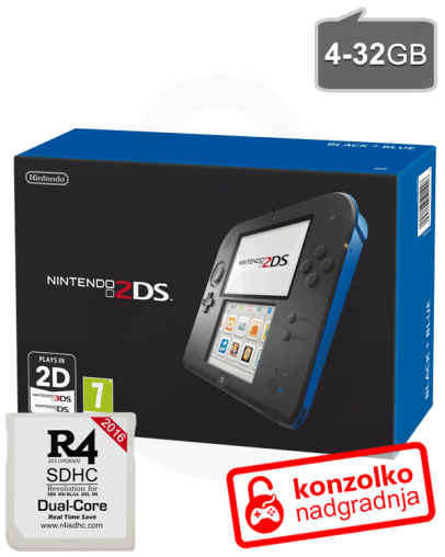 Nintendo 2DS modro-črn + R4i SDHC 2017 PRO v4 + SD 4GB + napajalnik