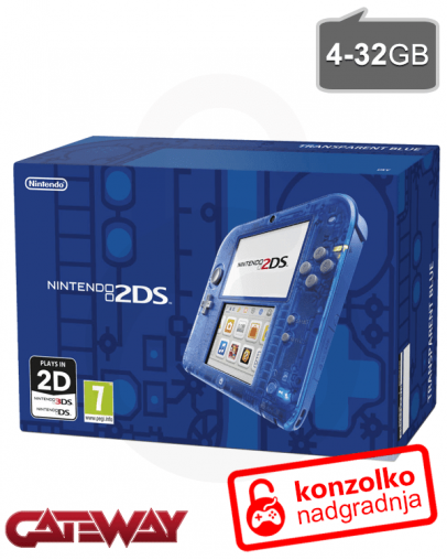 Nintendo 2DS modro-prosojen + Gateway ULTRA (3DS igre) + SD 4GB + napajalnik