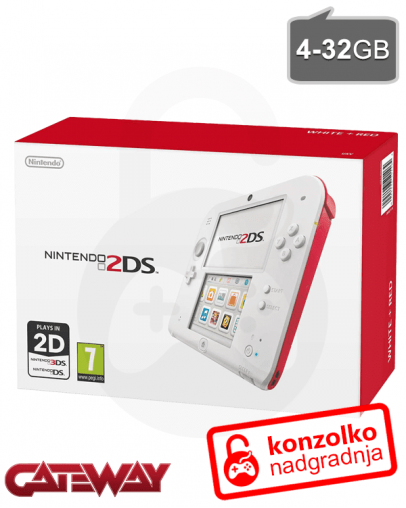 Nintendo 2DS rdečo-bel + Gateway ULTRA (3DS igre) + SD 4GB + napajalnik