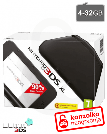 Rabljeno - Nintendo 3DS XL črn SD 4GB + Boot9strap + Luma3DS + Garancija