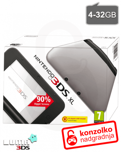 Rabljeno - Nintendo 3DS XL srebrn SD 4GB + Boot9strap + Luma3DS + Garancija