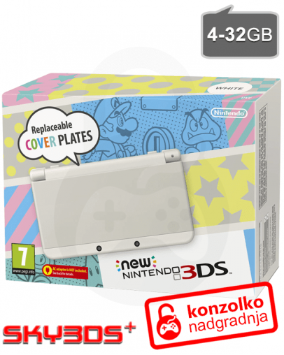 Nintendo NEW 3DS bel + SKY3DS+ (3DS igre) + MicroSD 4GB + napajalnik