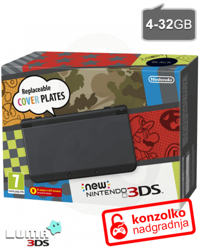 Nintendo NEW 3DS črn + MicroSD 4GB + Boot9strap + Luma3DS + Homebrew + napajalnik