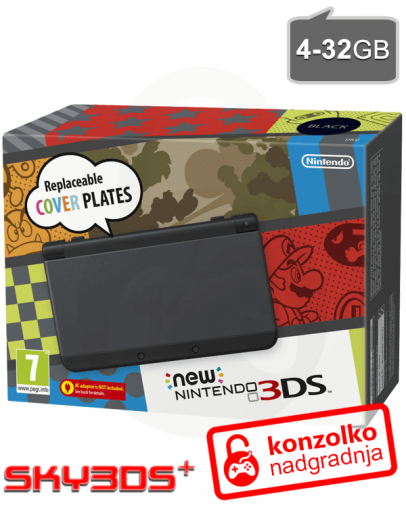 Nintendo NEW 3DS črn + SKY3DS+ (3DS igre) + MicroSD 4GB + napajalnik
